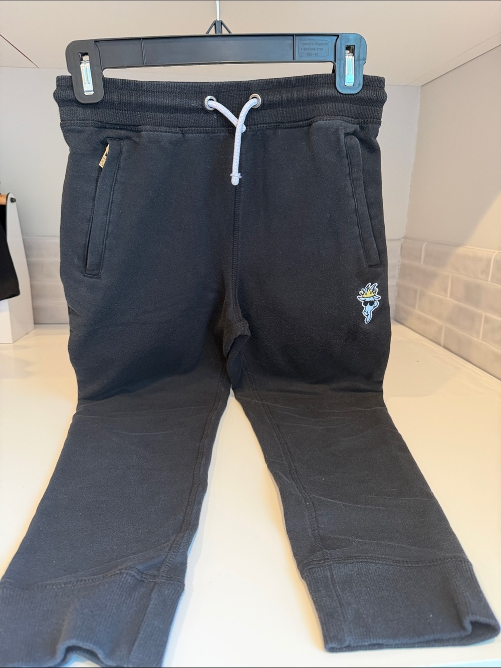 Children's Black Jogger Sweatpants with White Drawcord